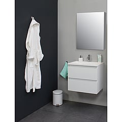 Sub Online flatpack badmeubelset met onderkast met acryl wastafel 1 kraangat met 1 deurs spiegelkast grijs 60x55x46cm, hoogglans wit