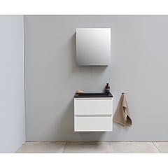 Sub Online flatpack badmeubelset met onderkast met acryl wastafel slate structuur zonder kraangaten met 1 deurs spiegelkast grijs 60x55x46cm, hoogglans wit
