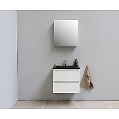 Sub Online flatpack badmeubelset met onderkast met acryl wastafel slate structuur 1 kraangat met 1 deurs spiegelkast grijs 60x55x46cm, hoogglans wit