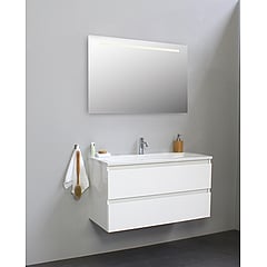 Sub Online badmeubelset met onderkast met acryl wastafel 1 kraangat met spiegel met geintegreerde LED verlichting 100x55x46cm, hoogglans wit