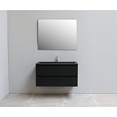 Sub Online badmeubelset met onderkast met acryl wastafel slate structuur 1 kraangat met spiegel 100x55x46cm, mat zwart