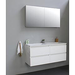 Sub Online badmeubelset met onderkast met acryl wastafel zonder kraangaten met 2 deurs spiegelkast grijs 120x55x46cm, hoogglans wit