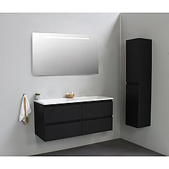 Sub Online badmeubelset met onderkast met acryl wastafel zonder kraangaten met spiegel met geintegreerde LED verlichting 120x55x46cm, mat zwart