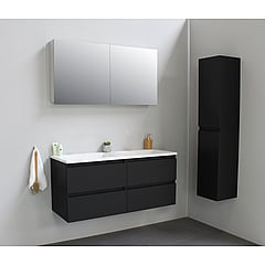 Sub Online badmeubelset met onderkast met acryl wastafel zonder kraangaten met 2 deurs spiegelkast grijs 120x55x46cm, mat zwart