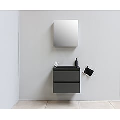 Sub Online badmeubelset met onderkast met acryl wastafel slate structuur zonder kraangaten met 1 deurs spiegelkast grijs 60x55x46cm, mat antraciet