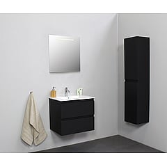 Sub Online badmeubelset met onderkast met porseleinen wastafel 1 kraangat met spiegel met geintegreerde LED verlichting 60x55x46cm, mat zwart