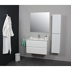 Sub Online badmeubelset met onderkast met porseleinen wastafel 1 kraangat met spiegel 80x55x46cm, hoogglans wit