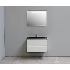 Sub Online badmeubelset met onderkast met acryl wastafel slate structuur 1 kraangat met spiegel met geintegreerde LED verlichting 80x55x46cm, hoogglans wit