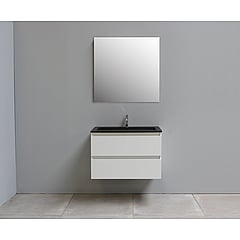 Sub Online badmeubelset met onderkast met acryl wastafel slate structuur 1 kraangat met spiegel 80x55x46cm, hoogglans wit