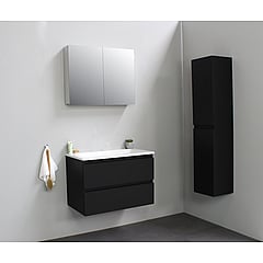 Sub Online badmeubelset met onderkast met acryl wastafel zonder kraangaten met 2 deurs spiegelkast grijs 80x55x46cm, mat zwart
