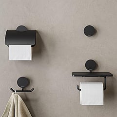 Geesa Opal toiletrolhouder met klep 14 x 2,3 x 13,7 cm, zwart