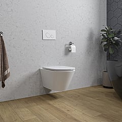 Wiesbaden Stereo rimless hangend toilet met Flatline toiletzitting 40 x 35,5 x 53 cm, glanzend wit