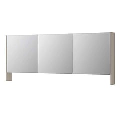 INK SPK3 spiegelkast met 3 dubbel gespiegelde deuren, open planchet, stopcontact en schakelaar 180 x 14 x 74 cm, mat kasjmier grijs