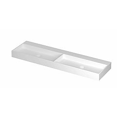 INK United porseleinen dubbele wastafel zonder kraangat met porseleinen click-plug en verborgen overloop systeem 160 x 45 x 11 cm, mat wit