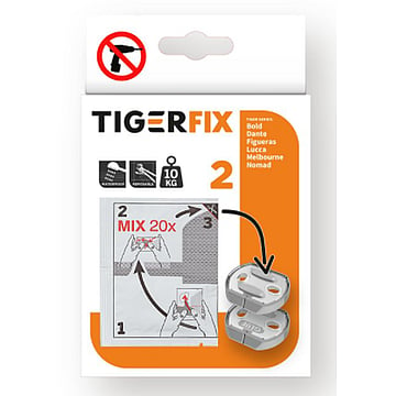 Tiger TigerFix type 2, set van 2 stuks, 3,3 x 0,6 x 2,9 cm, chroom