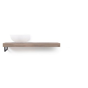 LoooX Wooden Base Shelf Solo wastafelblad met handdoekhouder links 100 x 46 x 7 cm, eiken old grey-mat zwart