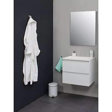Sub Online flatpack onderkast met acryl wastafel zonder kraangaten met 1 deurs spiegelkast grijs 60x55x46cm, hoogglans wit
