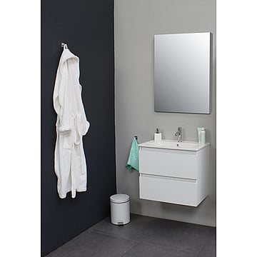 Sub Online flatpack onderkast met porseleinen wastafel 1 kraangat met 1 deurs spiegelkast grijs 60x55x46cm, hoogglans wit
