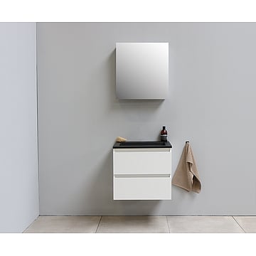 Sub Online flatpack onderkast met acryl wastafel slate structuur zonder kraangaten met 1 deurs spiegelkast grijs 60x55x46cm, hoogglans wit