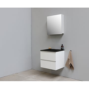 Sub Online flatpack onderkast met acryl wastafel slate structuur zonder kraangaten met 1 deurs spiegelkast grijs 60x55x46cm, hoogglans wit