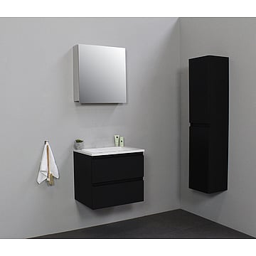 Sub Online flatpack onderkast met acryl wastafel zonder kraangaten met 1 deurs spiegelkast grijs 60x55x46cm, mat zwart