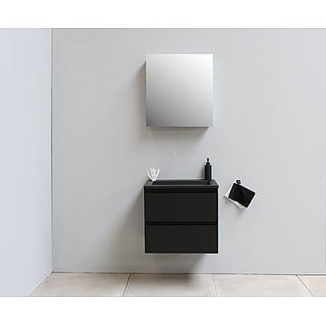 Sub Online flatpack onderkast met acryl wastafel slate structuur zonder kraangaten met 1 deurs spiegelkast grijs 60x55x46cm, mat zwart