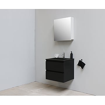 Sub Online flatpack onderkast met acryl wastafel slate structuur 1 kraangat met 1 deurs spiegelkast grijs 60x55x46cm, mat zwart