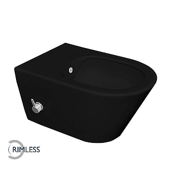 Wiesbaden Luxe Rimless hangend toilet met ingebouwde bidetkraan met koud water 40 x 35,5 x 53 cm, mat zwart
